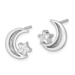 Rhodium-plated Sterling Silver Enamel Glitter Fabric Moon CZ Star Earrings