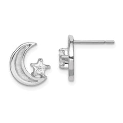 Rhodium-plated Sterling Silver Enamel Glitter Fabric Moon CZ Star Earrings