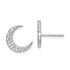 Rhodium-plated Sterling Silver CZ Star and Moon Post Earrings