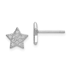 Rhodium-plated Sterling Silver CZ Star and Moon Post Earrings