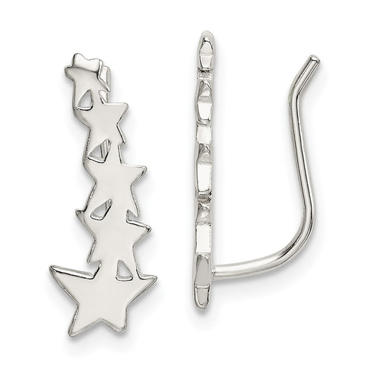 Sterling Silver Polished Star Ear Climber Earrings