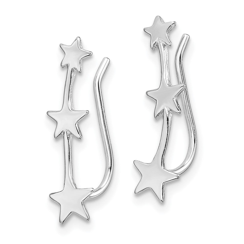Rhodium-plated Sterling Silver Star Ear Climber Earrings