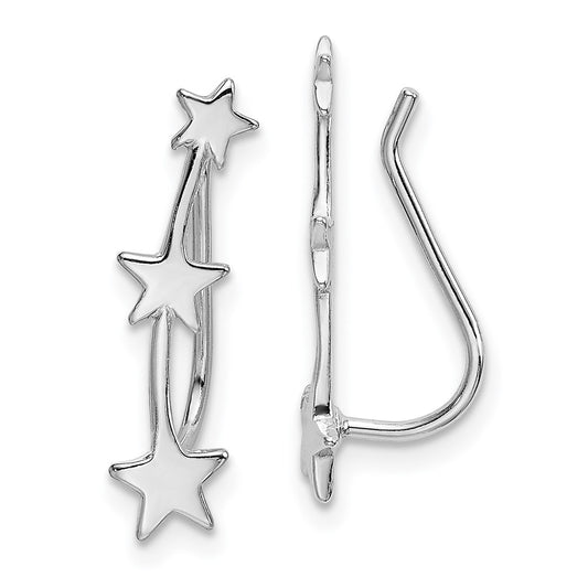 Rhodium-plated Sterling Silver Star Ear Climber Earrings