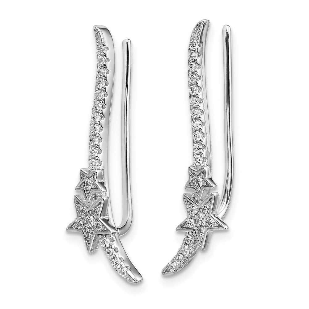 Rhodium-plated Sterling Silver CZ Star Ear Climber Earrings