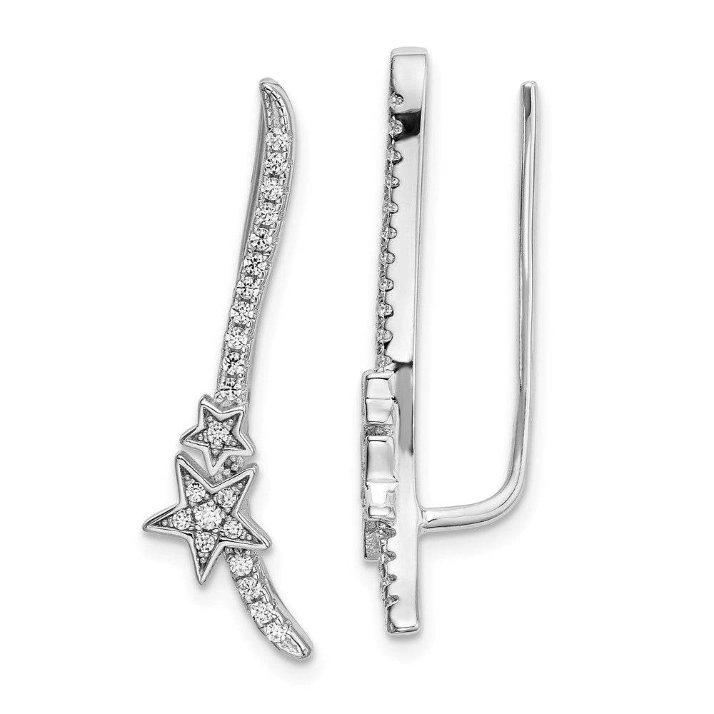 Rhodium-plated Sterling Silver CZ Star Ear Climber Earrings