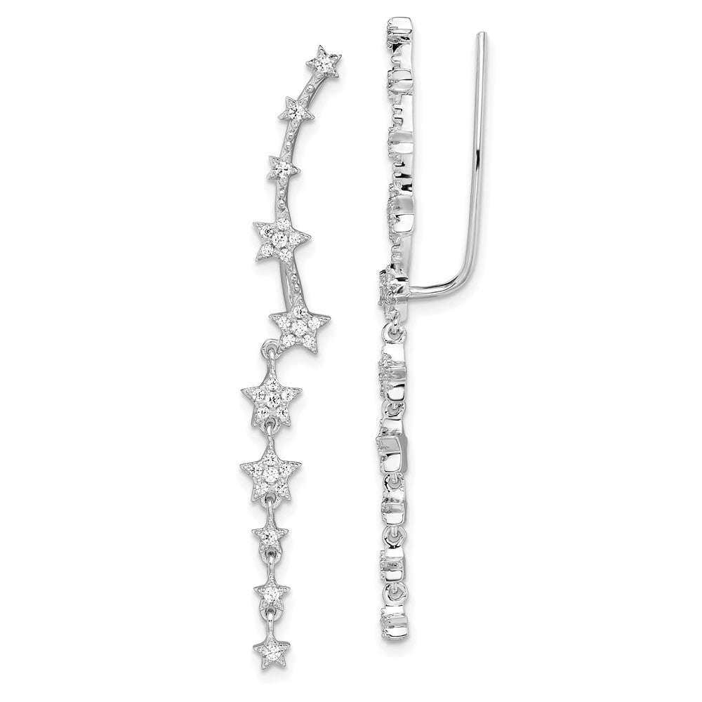 Rhodium-plated Sterling Silver CZ Stars Ear Climber Earrings