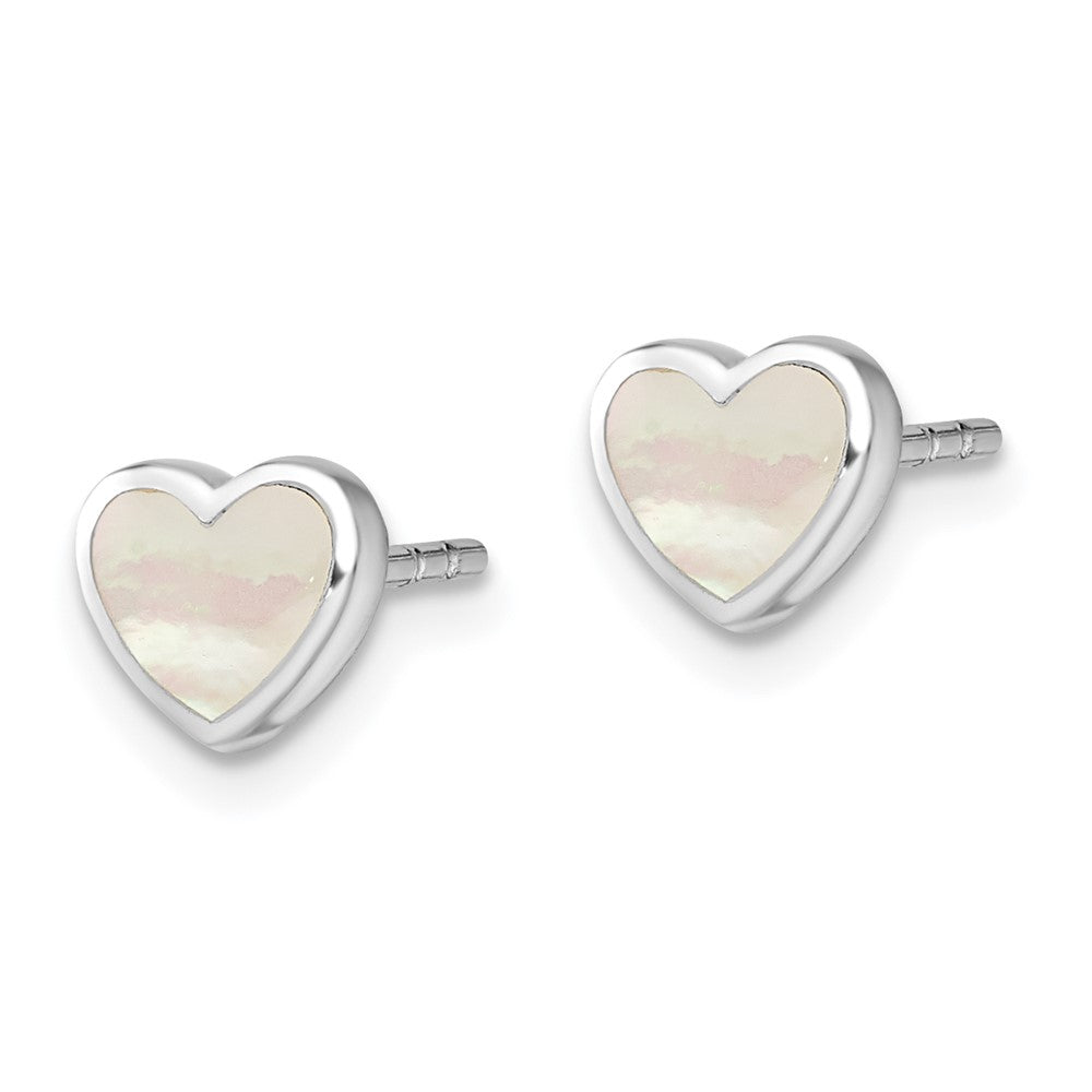 Rhodium-plated Sterling Silver Mother of Pearl Heart Post Earrings