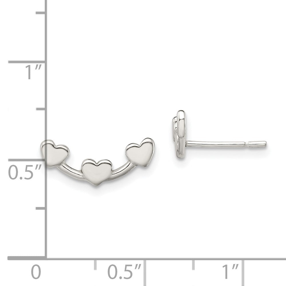 Sterling Silver Polished 3-Heart Post Earrings