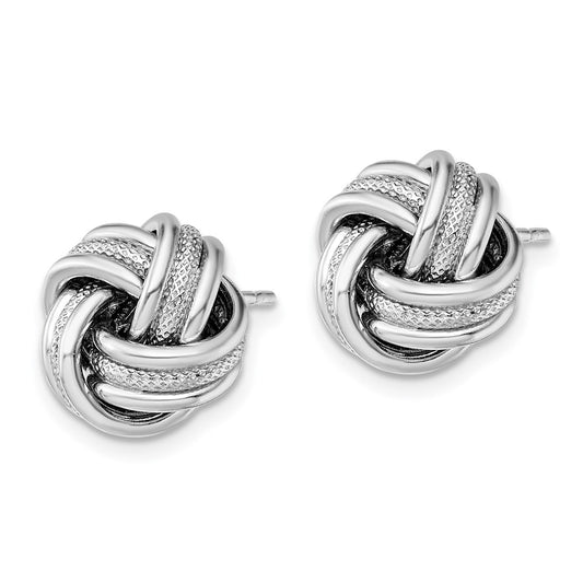 Sterling Silver Rhodium-plate Textured Polished Love Knot Earrings