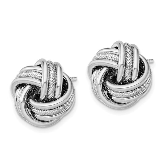 Rhodium-plated Sterling Silver Textured Love Knot Post Earrings