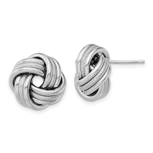 Rhodium-plated Sterling Silver Textured Love Knot Post Earrings