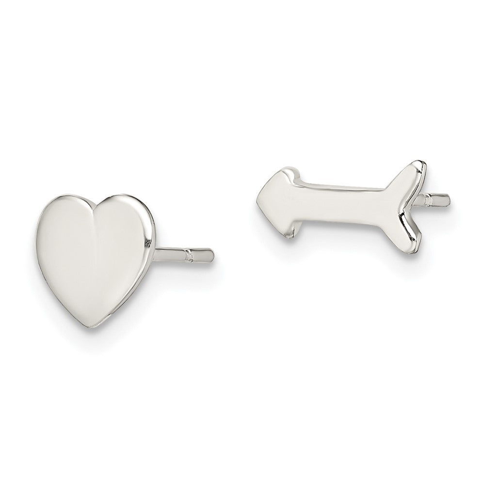 Sterling Silver Polished Left and Right Heart Arrow Post Earrings