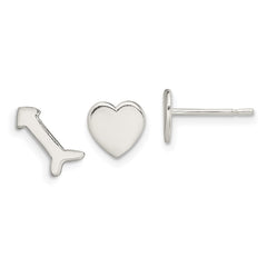 Sterling Silver Polished Left and Right Heart Arrow Post Earrings