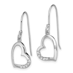 Rhodium-plated Sterling Silver CZ Heart Dangle Earrings