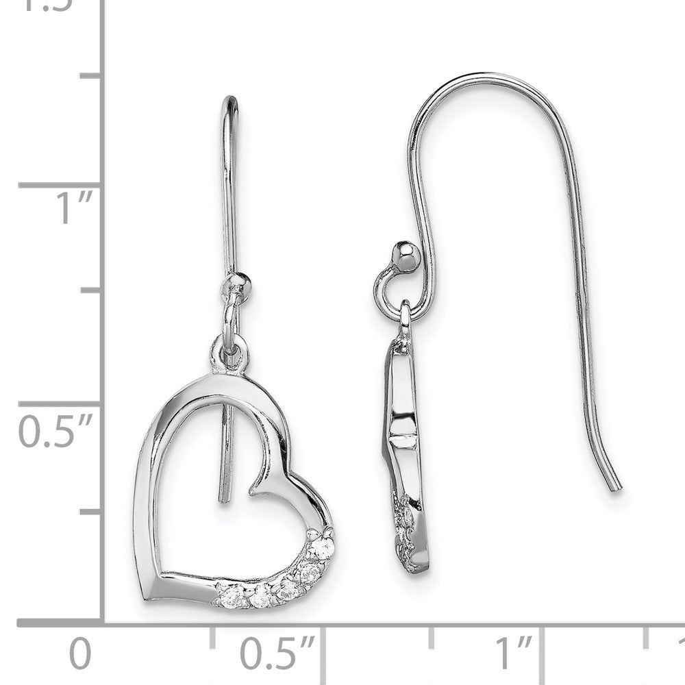 Rhodium-plated Sterling Silver CZ Heart Dangle Earrings