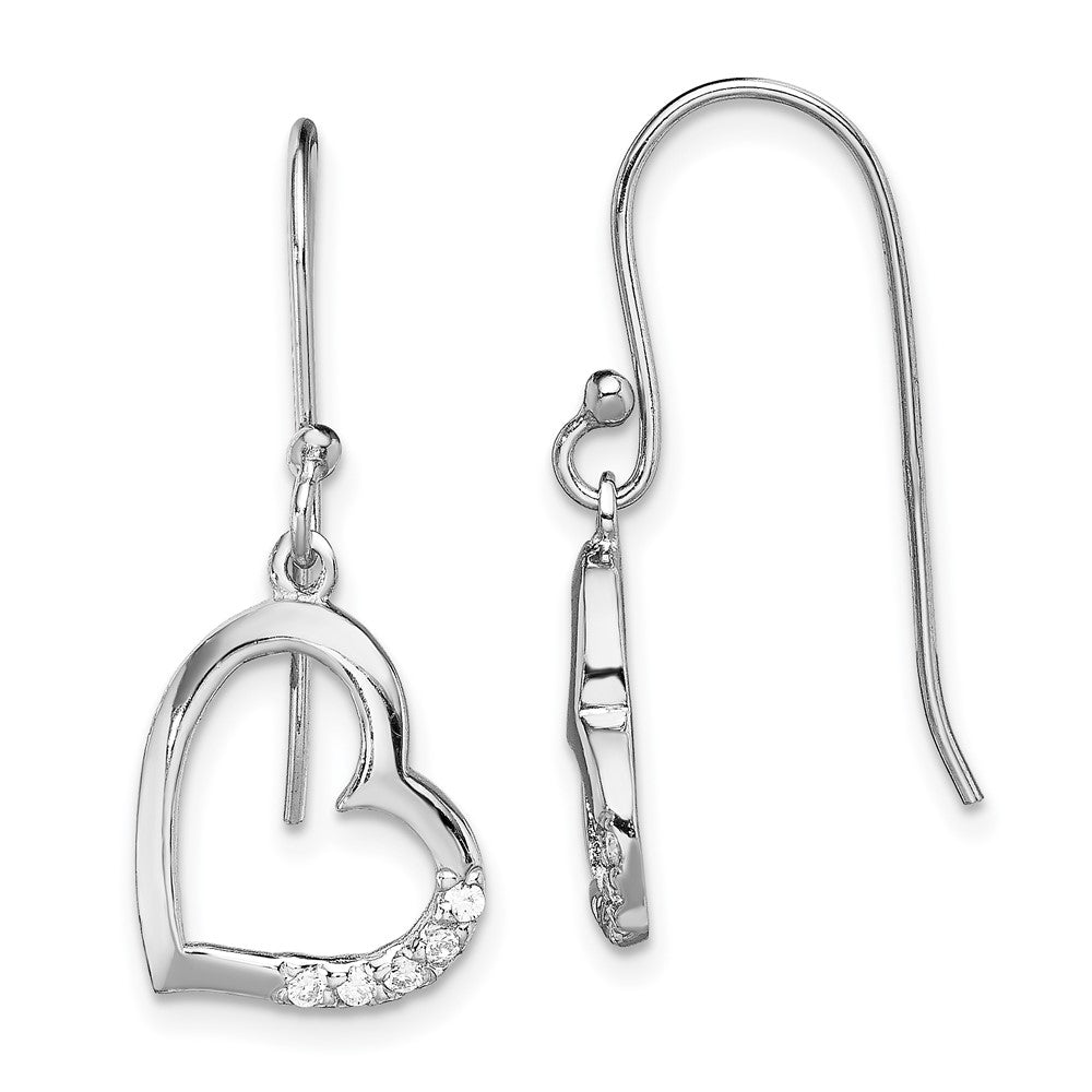 Rhodium-plated Sterling Silver CZ Heart Dangle Earrings