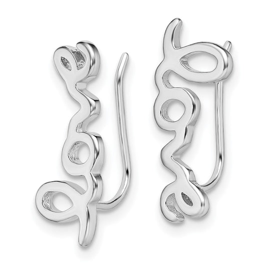 Rhodium-plated Sterling Silver LOVE Ear Climber Earrings