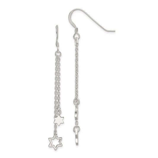 Sterling Silver Polished Star of David Chain Dangle Earrings