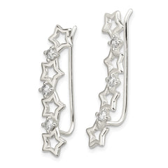 Sterling Silver CZ Stars Ear Climber Earrings