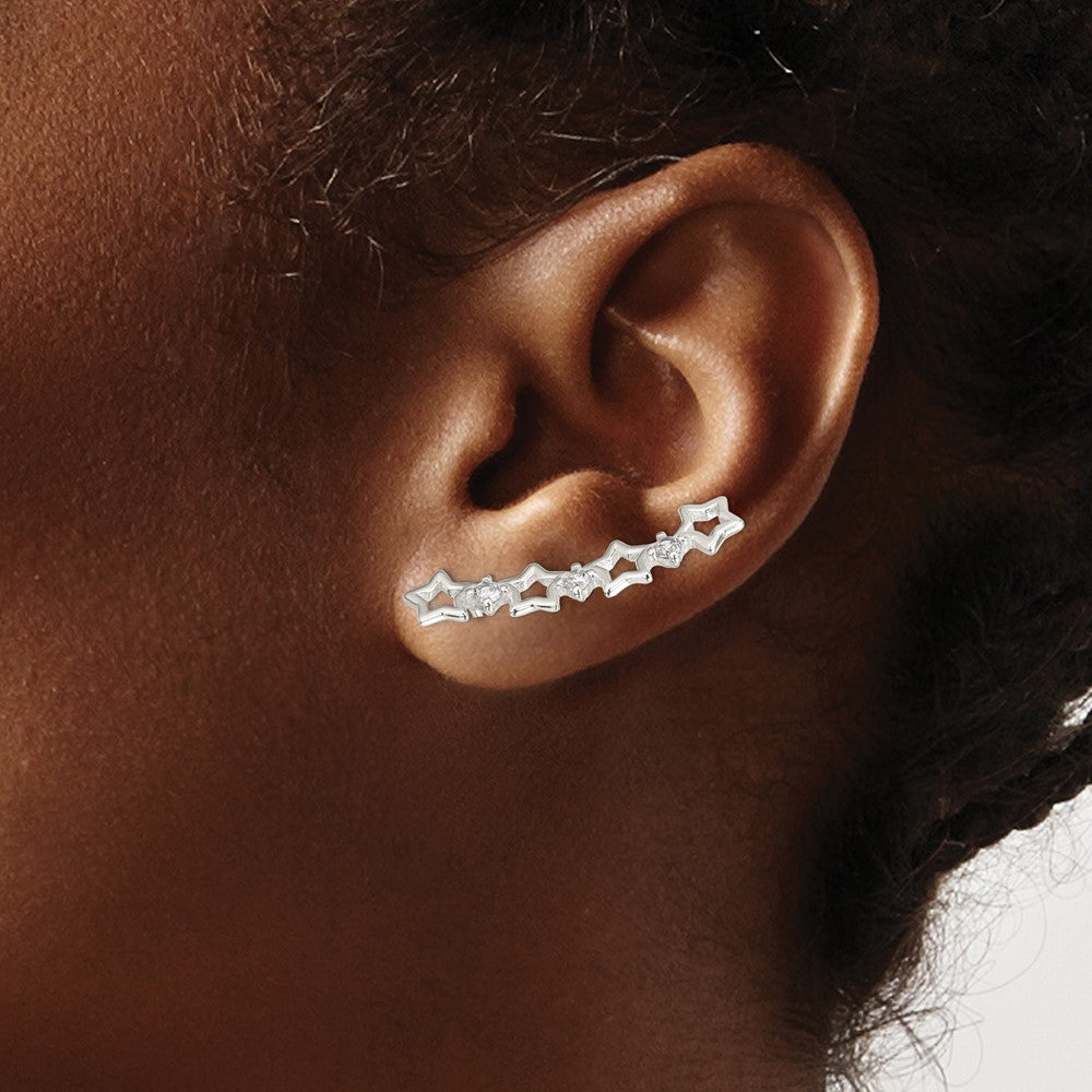 Sterling Silver CZ Stars Ear Climber Earrings