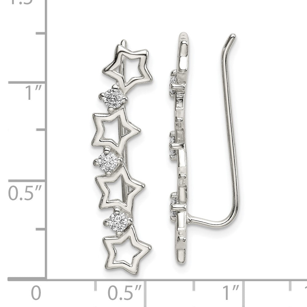 Sterling Silver CZ Stars Ear Climber Earrings