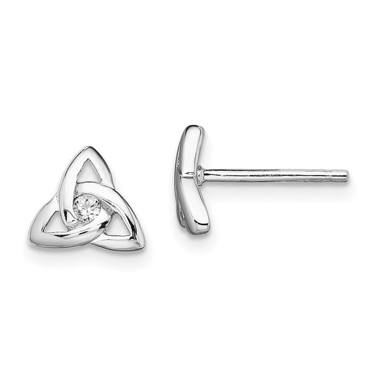 Rhodium-plated Sterling Silver CZ Trinity Post Earrings