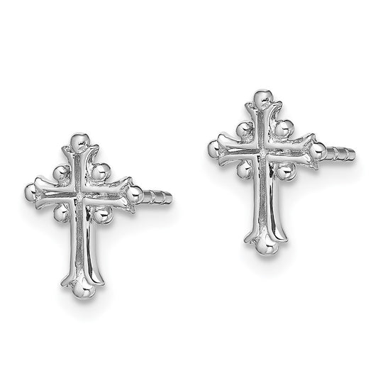 Rhodium-plated Sterling Silver Polished Fancy Cross Post Earrings