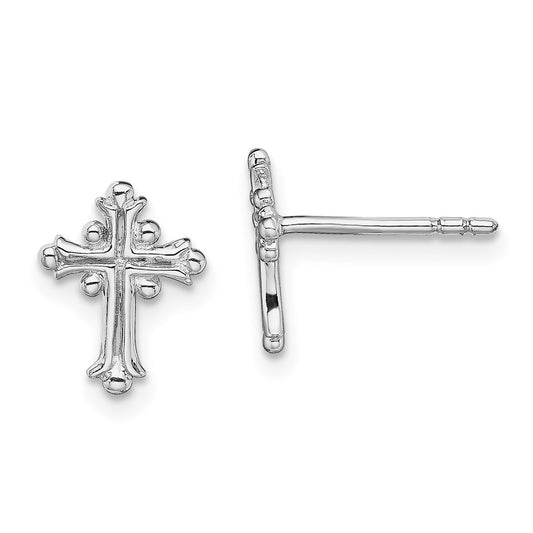 Rhodium-plated Sterling Silver Polished Fancy Cross Post Earrings