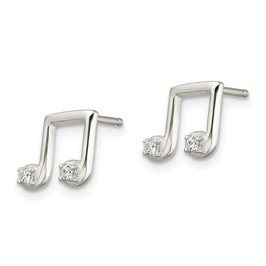 Sterling Silver Polished CZ Musical Notes Post Earrings