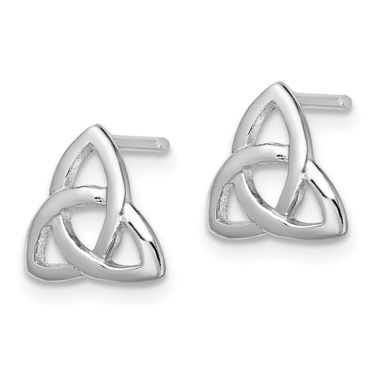 Rhodium-plated Sterling Silver Polished Celtic Knot Post Earrings