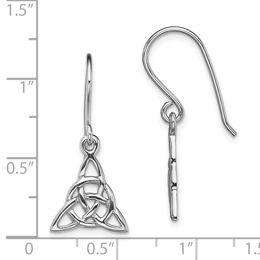 Rhodium-plated Sterling Silver Polished Trinity Knot Dangle Earrings