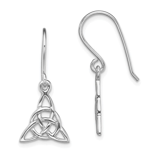 Rhodium-plated Sterling Silver Polished Trinity Knot Dangle Earrings