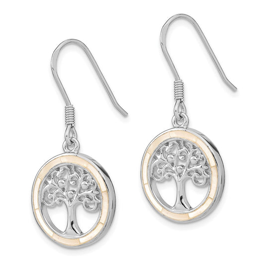 Rhodium-plated Sterling Silver White MOP Tree of Life Earrings