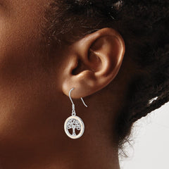 Rhodium-plated Sterling Silver White MOP Tree of Life Earrings