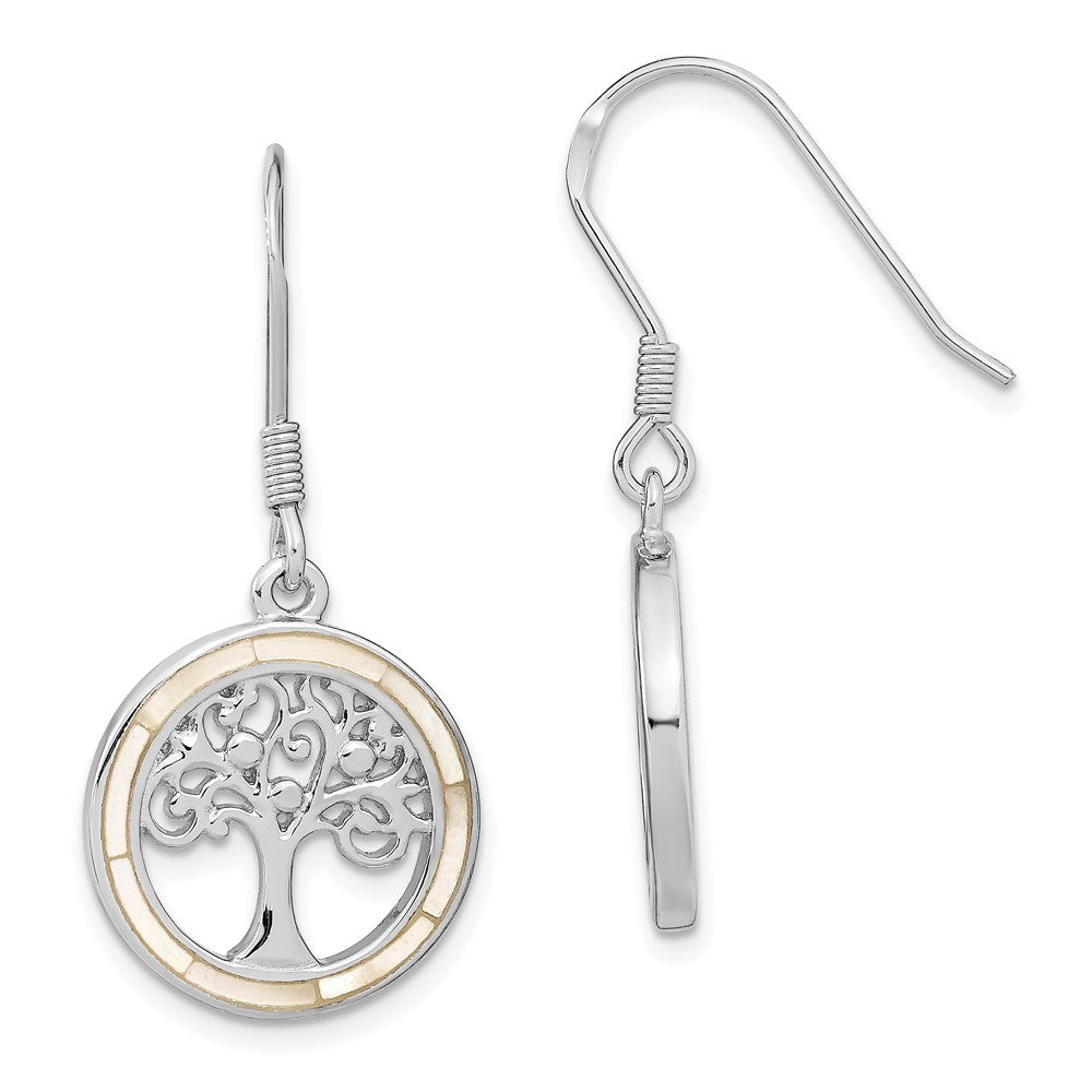 Rhodium-plated Sterling Silver White MOP Tree of Life Earrings