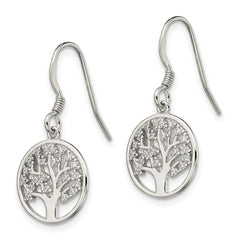 Sterling Silver CZ Tree of Life Dangle Shepherd Hook Earrings