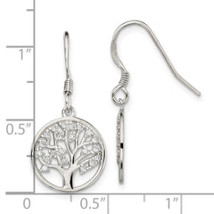 Sterling Silver CZ Tree of Life Dangle Shepherd Hook Earrings