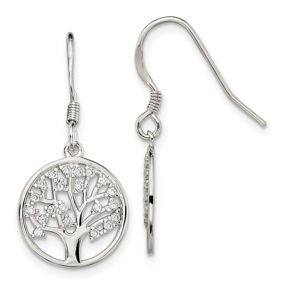 Sterling Silver CZ Tree of Life Dangle Shepherd Hook Earrings