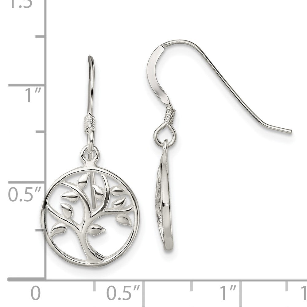 Sterling Silver Polished Tree Dangle Shepherd Hook Earrings