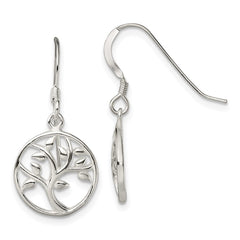 Sterling Silver Polished Tree Dangle Shepherd Hook Earrings