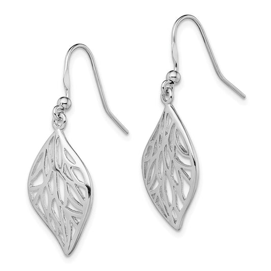 Rhodium-plated Sterling Silver Leaf Polished Dangle Earrings