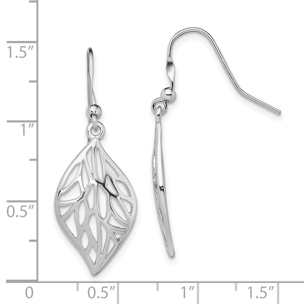 Rhodium-plated Sterling Silver Leaf Polished Dangle Earrings