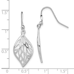 Rhodium-plated Sterling Silver Leaf Polished Dangle Earrings