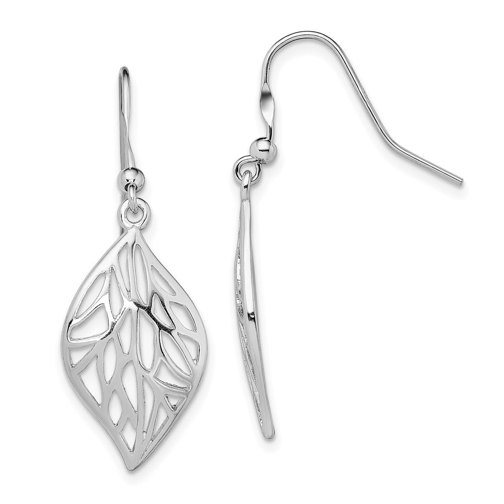 Rhodium-plated Sterling Silver Leaf Polished Dangle Earrings