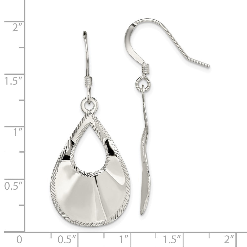 Sterling Silver Polished Laser Cut Teardrop Dangle Hook Earrings