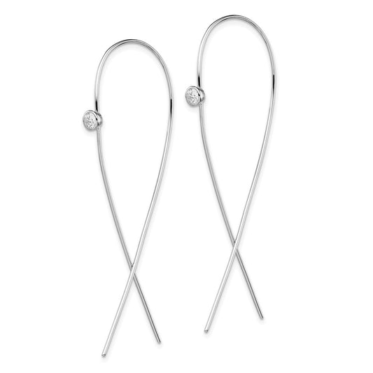 Rhodium-plated Sterling Silver Polished CZ Threader Earrings