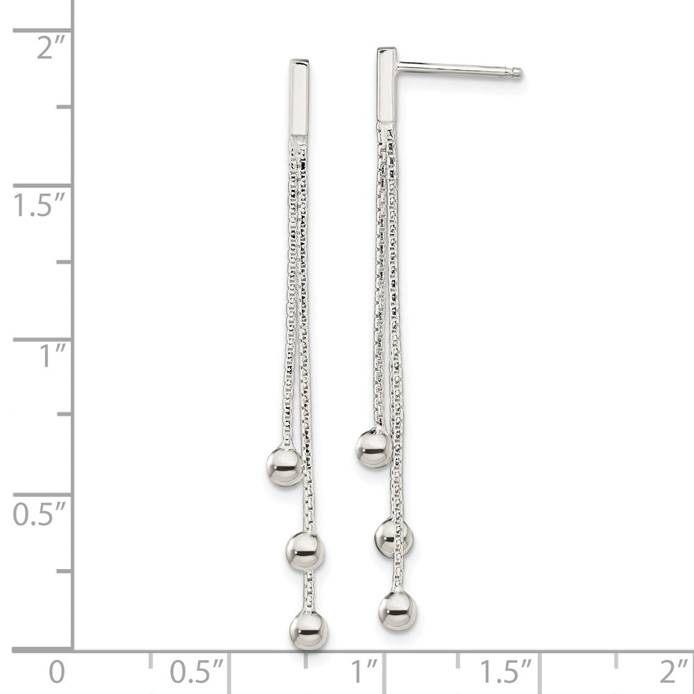 Sterling Silver Polished 3-Strand Ball Dangle Post Earrings