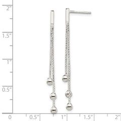 Sterling Silver Polished 3-Strand Ball Dangle Post Earrings