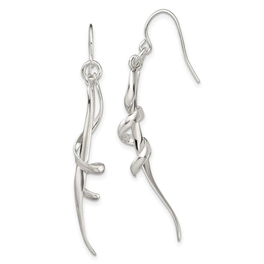 Sterling Silver Polished Spiral Dangle Shepherd Hook Earrings
