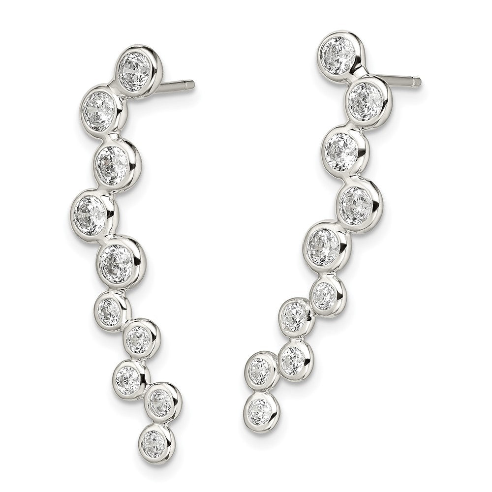 Sterling Silver Bezel CZ Ear Climber Post Earrings